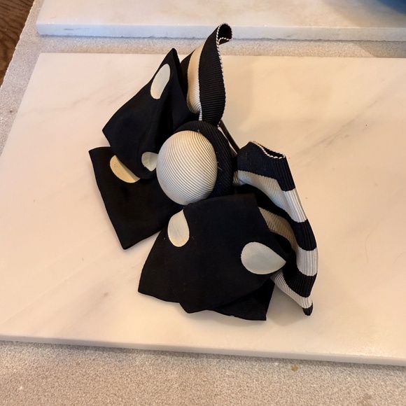 Black and White Stripe and Polka Dot Bow Hair Clip - Picture 2 of 4